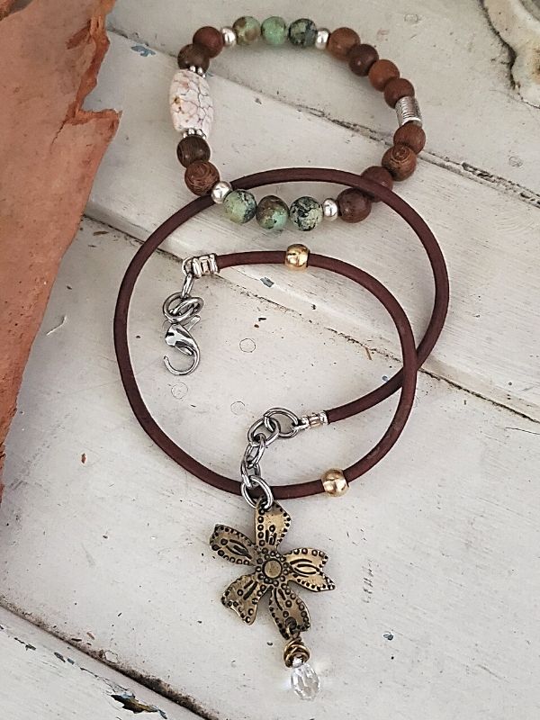 metal flower necklace gemstone bracelet