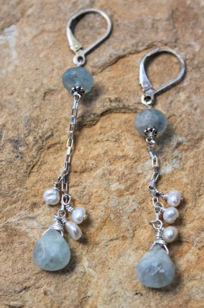 Aquamarine Pearl Sterling Earrings