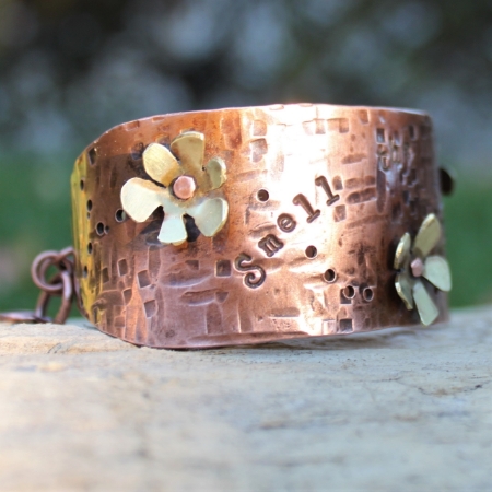 Copper Brass Flower Cuff
