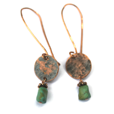 Copper Circle & Turquoise Earrings