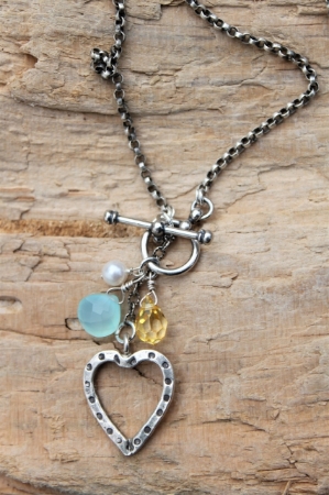Sterling Heart Gemstone Necklace