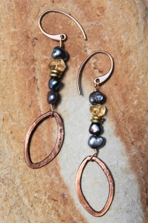 Copper Oval Gemstone Earrings