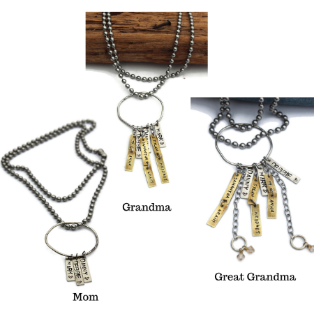 Group of 3 Silver Charm Necklaces for Mom, Grandma & Great Grandma