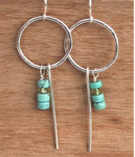 sterling hoop turquoise earrings on wood