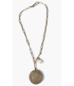 One single large coin with pearl chain necklace