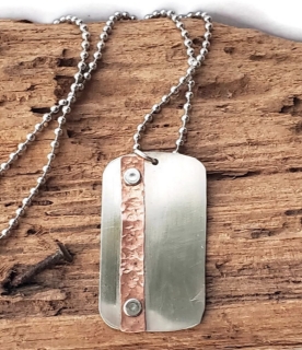 artisan mixed metal, riveted dog tag necklace for men & women