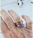 Wearing bronze band rings with blue crystal copper cuff ring