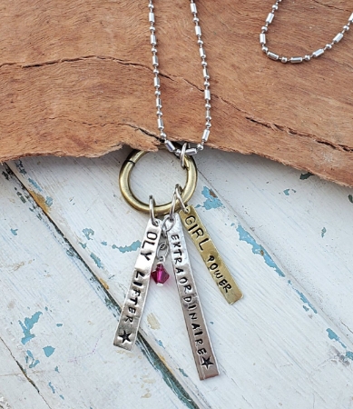 Custom charm necklace for weight lifter on white distressed wood