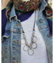 Handcrafted Silver textured chain cluster statement necklace on mannequin with  scarf & jean jacket