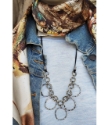 mixed metal chain cluster necklace with jean jacket and scarf