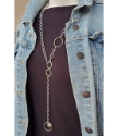 Long chunky chain mixed metal statement necklace with jean jacket