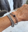 Silver bead ball chain silver box chain black gemstone bracelet stack on wrist