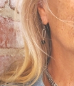 Modern black gemstone silver oval earrings on model