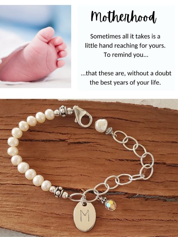 pearl silver chain new mom bracelet