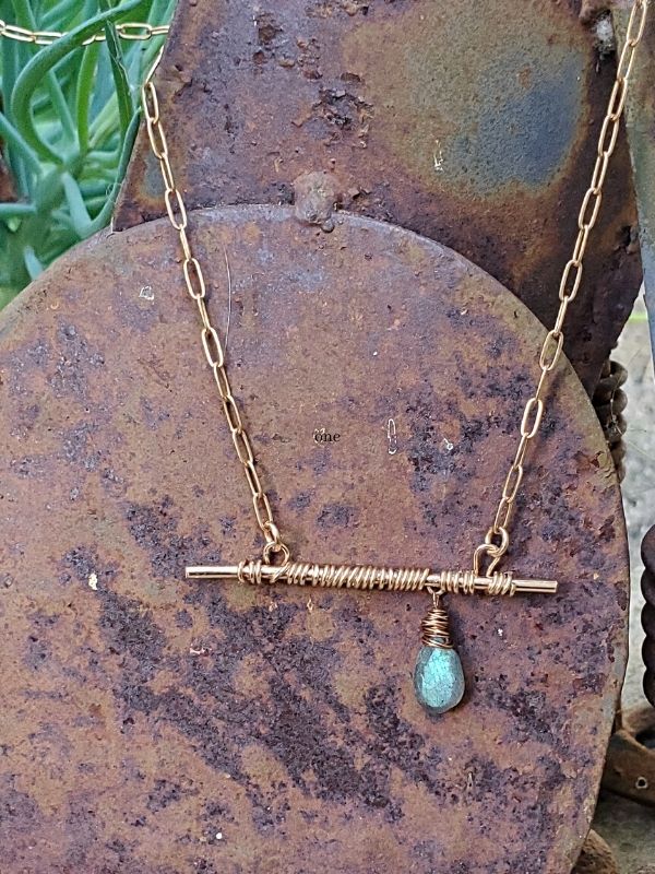 gold bar blue gemstone chain necklace