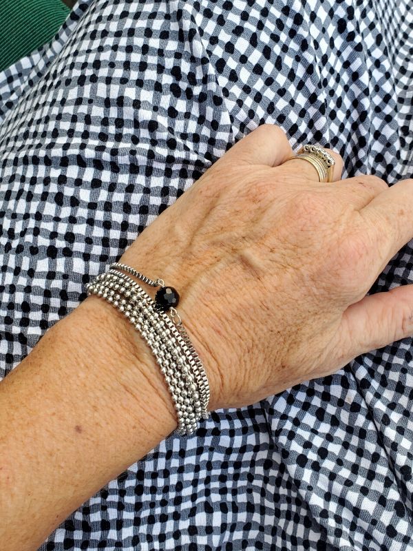 silver bracelet stack on arm